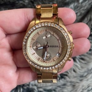 Rose Gold Women’s Fossil Watch with Crystals